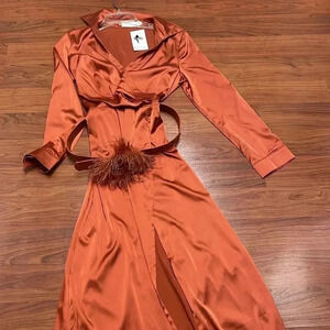 New! Womens Fall faux silk maxi rust orange dress size Med